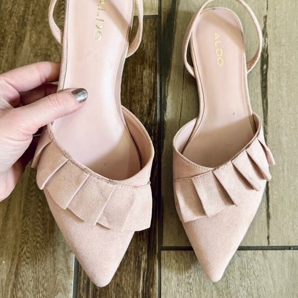 ALDO Ruffle Detail d’Orsay Slingback Flats, Pointed Toe Blush Pink Suede sz. 6 - Picture 12 of 17